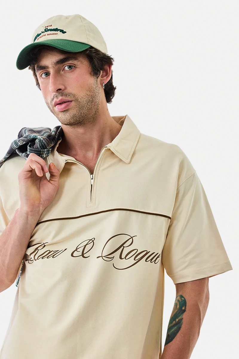 سنيتش تيشيرت بولو مطاطي بقصة واسعة وطبعة بسحاب